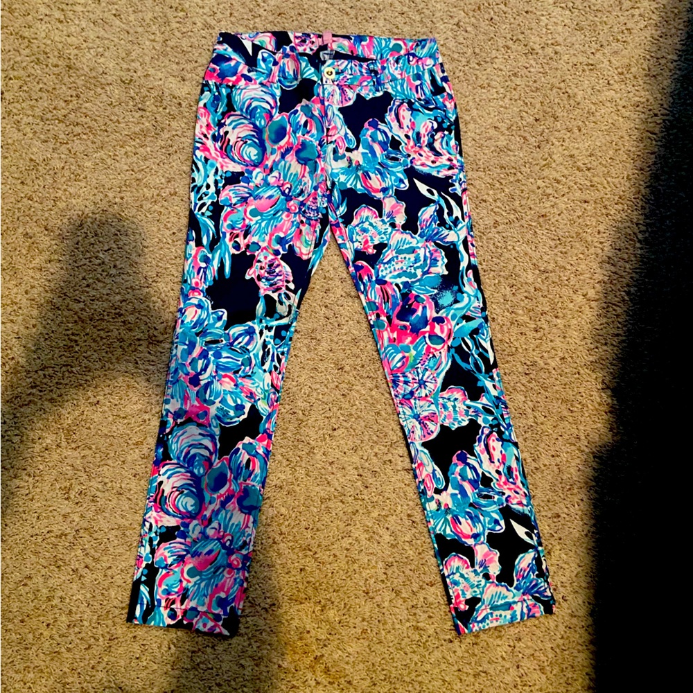 Lilly Pulitzer Multicolor Floral Slim Pants - Navy, Pink & Aqua